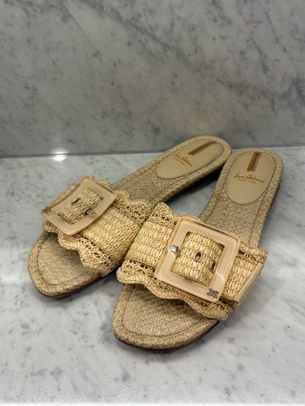 Sam Edelman Bambi Raffia Buckle Slide Sandals Natural Size 9.5